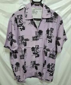 未使用　IROQUOIS　総柄シャツ　ドロップショルダー　半袖　パープル