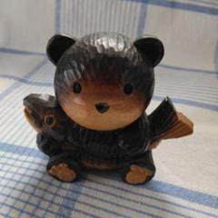 Koujouchou【美品】木彫　クマ　熊　鮭咥え　置物　工芸品 古い「鮭咥え熊」木彫 - アンティーク雑貨・古道具の札幌