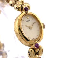【稼働】SEIKO ルビー バングルウォッチ ゴールド 新品電池 レディース