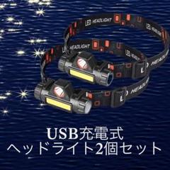 2個セット LEDヘッドライト USB充電式 90°回転 キャンプ 夜釣り 登山