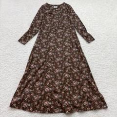 ローラアシュレイ 花柄 マキシ丈 ロング ワンピース 長袖 Aライン ブラウン