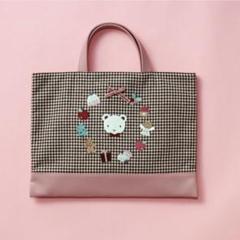 ファミリア クリスマス トートバッグ ピンク チェック