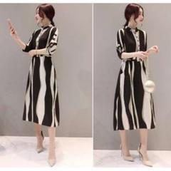 SALE‼️ M レディース ワンピース ロング ドレス ストライプ シフォン