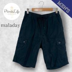 【maladoy】カーゴハーフパンツ ウエストゴム ショートパンツ コットン M