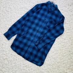 ハリラン　ガイジンメイド　ロングチェックシャツ　キムタク　オンブレ　青　S