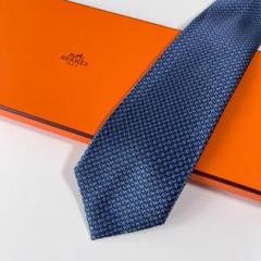 美品 HERMES エルメス ネクタイ ネイビー H織りタイ ファソネH H