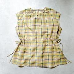 マドラスチェックブラウス　シアーチェック ギャザー　ゆったり　ワイド