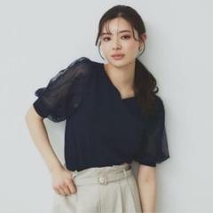 チュールレーススリーブニット【洗濯機洗い可】