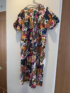 昭和レトロエスニック柄長袖マキシワンピースビーズタッセルゆったりマルチカラー古着 ビンテージ70's○SHUWA FOR JOLIE MADAMEイタリアンクロス総柄