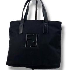 ヴィンテージ FENDI フェンディ ロゴ ナイロンレザー ハンドバッグ 黒