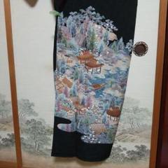 豪華黒留袖正絹五つ紋比翼仕立て金入り風景画