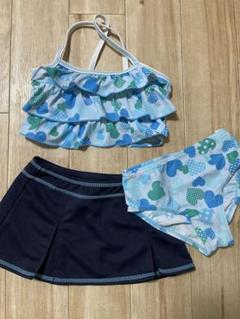女の子用フリルハート柄水着3点セット120