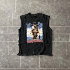 IRON MAIDEN クラッシュ加工 ノースリーブ カットソー 黒 XL