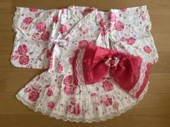 浴衣ドレス 90cm 西松屋 お花 バラ いちご レース 白地