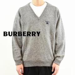 J0122 英国製 BURBERRY バーバリー ロゴ 刺繍 Vネック ケーブル