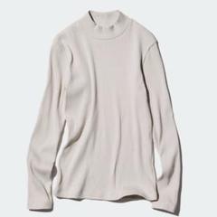 UNIQLOユニクロ　リブハイネックT（M）ライトグレー系