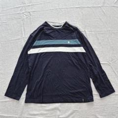 POLOポロ【L】ワンポイント刺繍パネルボーダー長袖カットソー ロンT ネイビー