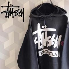 【stussy】サイズL ビッグロゴ スウェットパーカー 黒 ステューシー