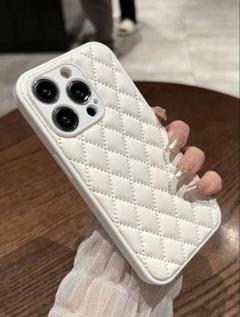iPhone13ProMax スマホケース キルティング ホワイト