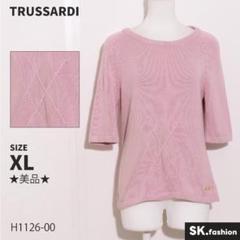 ★美品★ TRUSSARDI トップス　ニット　七分袖　アーガイル柄　綿　日本製