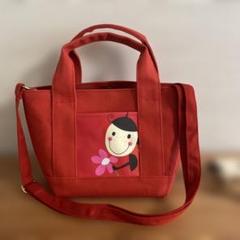 てんとう虫トートバッグ　フランス生地　8号帆布　マグネット付　ショルダー付き