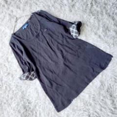 バーバリーブルーレーベル (38) 五分袖UネックTシャツ チェック 刺繍ロゴ