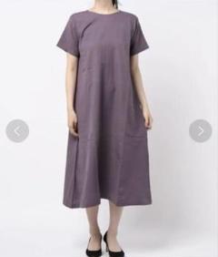サマンサモスモスブルー 麻 リネン混 ワンピース F くすみパープル ゆったり