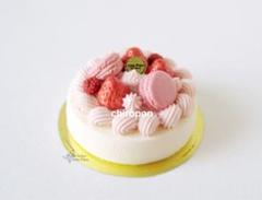 1/12 ミニチュア 苺のデコレーションケーキ ドールハウス スイーツ マカロン