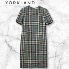 極美品 ヨークランド テーラード 大襟　ワンピース　チェック　9号　Mウール Yorkland - YORKLAND(ヨークランド) ワンピース サイズ7 S