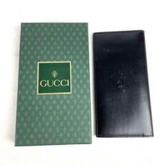 GUCCI グッチ 二つ折り 長財布 金具 プレート レザー ブラック