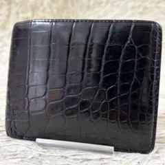 【良品】ケンジイケダ 折り財布 札入れ クロコダイル ブラック 黒 二つ折り