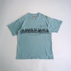 USA製90s 両面プリント半袖Tシャツ　薄緑　L シングルステッチ　古着