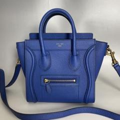CELINE 美品 青 2wayラゲージ ナノショッパー レザー ハンドバッグ