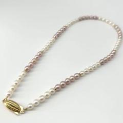 美品✨照り ピンク ホワイト パールネックレス silver刻印 ゴールド
