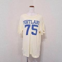 チャンピオン　ビッグプリントTシャツ　ロング丈　ロゴ　ラウンドネック【M】
