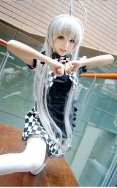 潜在行吧奈央子服アニメコスプレ衣装、黒と白の格子のメイド二次元コスプレ