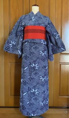 浴衣と帯のセット 浴衣単品 身丈155cm 裄60.5cm 竹 絞り風