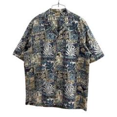 古着 90年代 半袖 オープンカラー アロハ シャツ ブルー 青