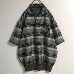 80s〜90s 古着 リネン混 ボーダー プルオーバーシャツ 半袖 メンズL