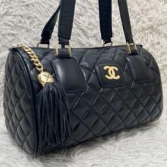 ct16 CHANEL ハンドバッグ マトラッセ 黒 エナメル デカココ