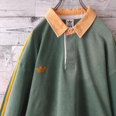 希少カラー☆90s アディダス 刺繍 スリーライン ラガーシャツ XO デサント