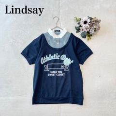 【リンジィ】 半袖Tシャツ（L）刺繍ロゴ 英字 フリル パンチングレース 黒