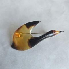 鼈甲　ブローチ　コサージュ　鳥　鶴　斑布　帯留　W5　着物　浴衣