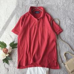 美品(L)半袖ポロシャツ/コットン100%/綿/ワンポイント/赤/ゴルフウェア上