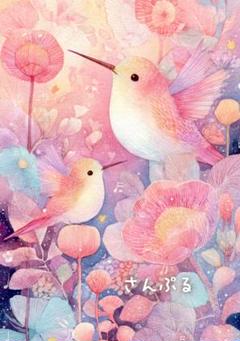 1001 オリジナル アニマルステッカー 動物 ハチドリとお花 4枚のサムネイル