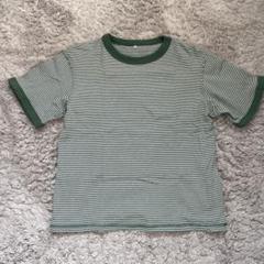 Tシャツ 半袖 半袖Tシャツ トップス ボーダー 緑 Uネック レディース