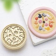25mmシーリングワックススタンプ　ネコの時計　真鍮ヘッド