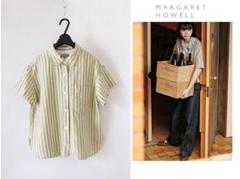 半額ストア 極美品*マーガレットハウエル*2022 ライム色 ワイドストライプ トップス