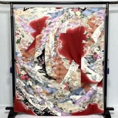 振袖3点＋ D133 振袖 乱菊 牡丹 藤の花 正絹 着物 袷 極美品