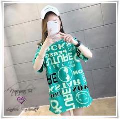 3L4L相当】 ゆったり総ロゴプリTシャツ*緑